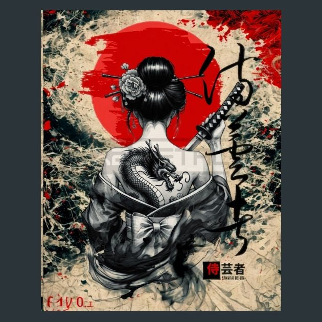 Samurai-Geisha-Japan-Samurai-Metal-Print
