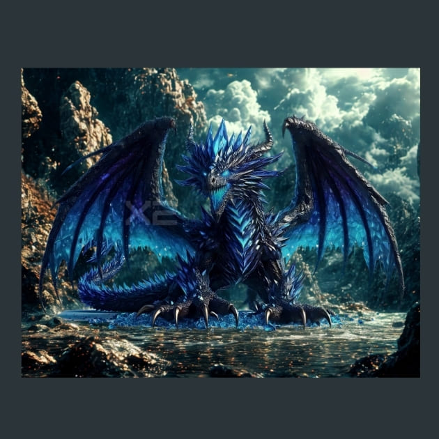 Sapphire Dragon Metal Wall Art and Desktop Mouse Pad by X2Metal