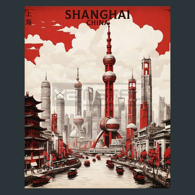 Shanghai 2  China Metal Wall Art and Desktop Mouse Pad by X2Metal