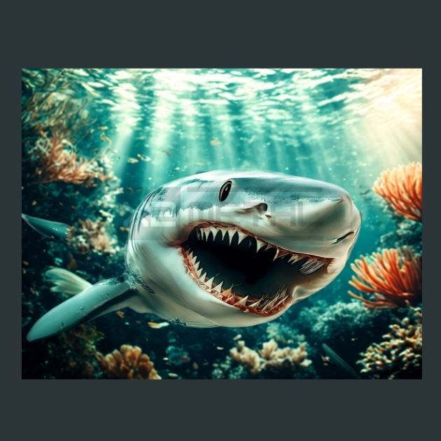 Shark 5 Metal Wall Art and Desktop Mouse Pad by X2Metal