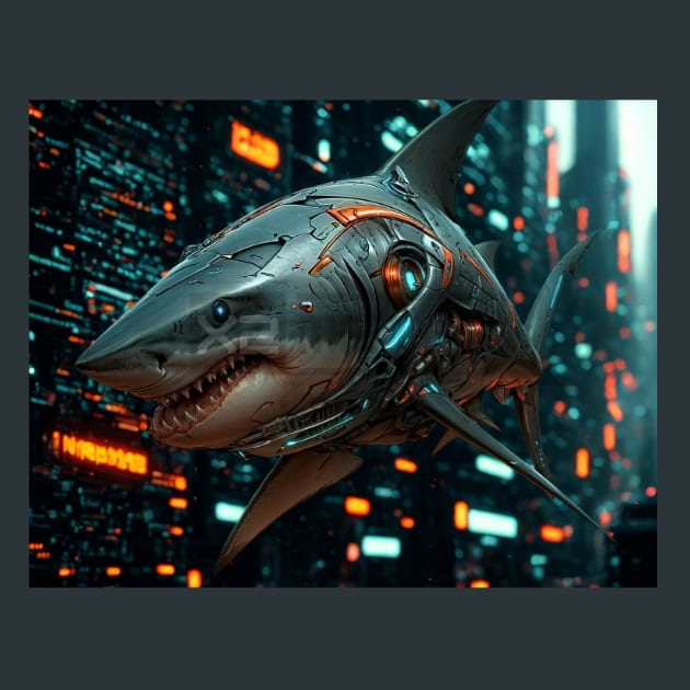 Shark Mechanimals Metal Wall Art and Desktop Mouse Pad by X2Metal