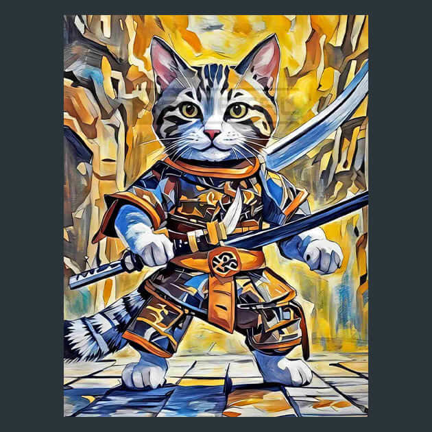 Shogun Whiskers Cat Metal Wall Art and Desktop Mouse Pad by X2Metal