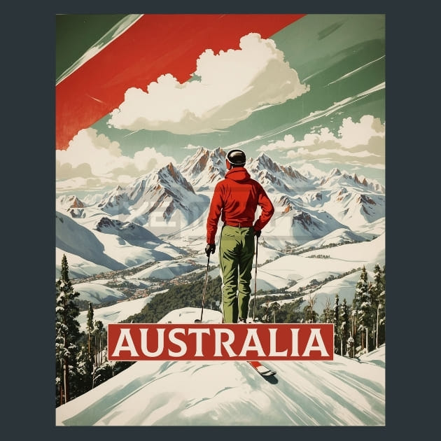 Skiing At Snowy Mountains Australia Metal Wall Art and Desktop Mouse Pad by X2Metal