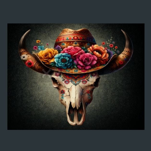 Skull Floral 015 Metal Wall Art and Desktop Mouse Pad by X2Metal