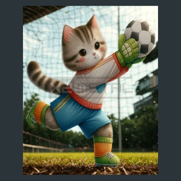 Soccer Cat 02 Metal Wall Art and Desktop Mouse Pad by X2Metal