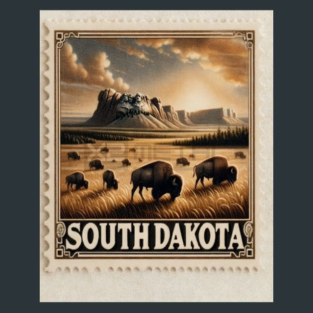 South Dakota Stamp Metal Wall Art and Desktop Mouse Pad by X2Metal