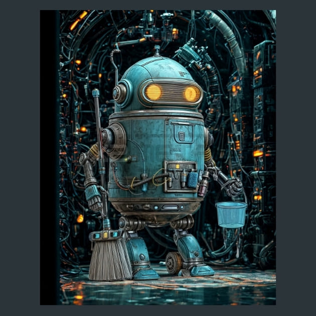 Space Janitor Bot Metal Wall Art and Desktop Mouse Pad by X2Metal