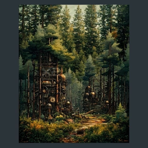 Steampunk Forest 24 Metal Wall Art and Desktop Mouse Pad by X2Metal