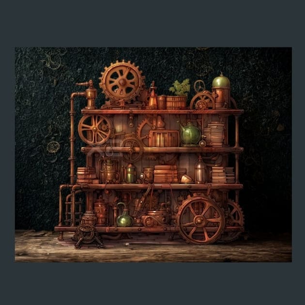 Steampunk Library 18 Metal Wall Art and Desktop Mouse Pad by X2Metal