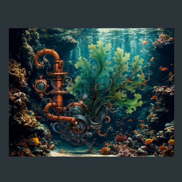 Steampunk Sea World 12 Metal Wall Art and Desktop Mouse Pad by X2Metal