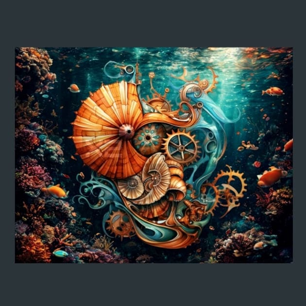 Steampunk Sea World 15 Metal Wall Art and Desktop Mouse Pad by X2Metal