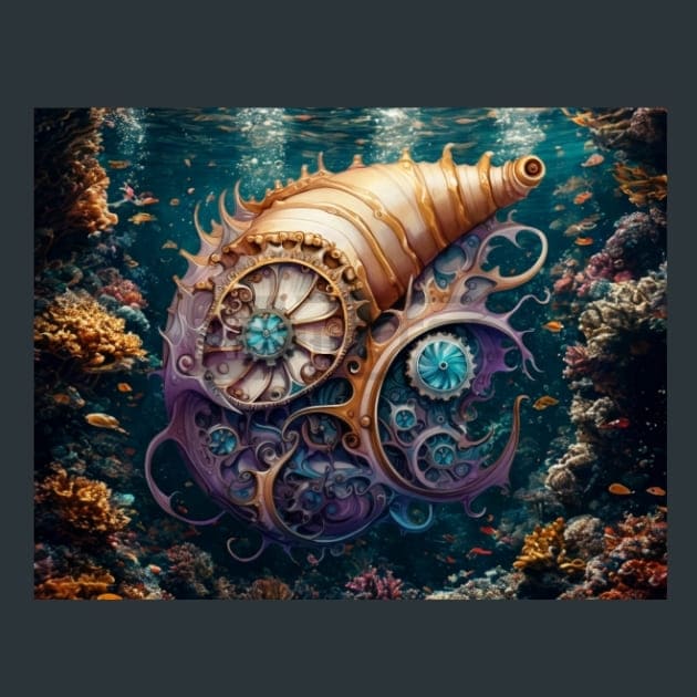 Steampunk Sea World 17 Metal Wall Art and Desktop Mouse Pad by X2Metal