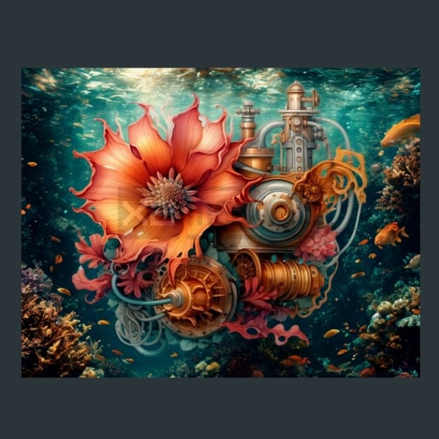 Steampunk Sea World 29 Metal Wall Art and Desktop Mouse Pad by X2Metal