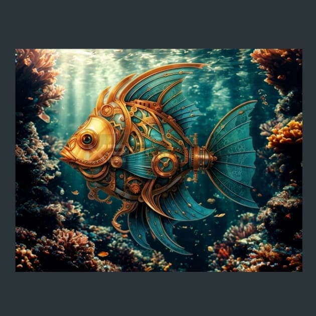 Steampunk Sea World 43 Metal Wall Art and Desktop Mouse Pad by X2Metal
