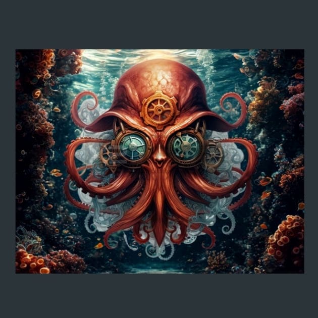 Steampunk Sea World 9 Metal Wall Art and Desktop Mouse Pad by X2Metal
