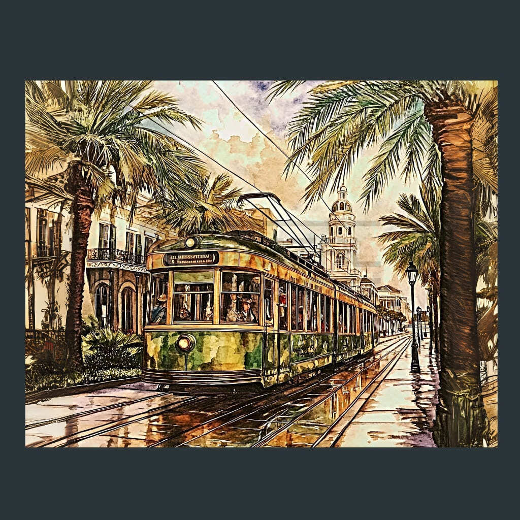 Streetcar in New Orleans Louisiana Metal Wall Art and Desktop Mouse Pad by X2Metal