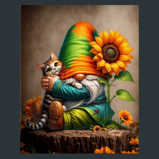 Sunflower Gnomes 01 Metal Wall Art and Desktop Mouse Pad by X2Metal
