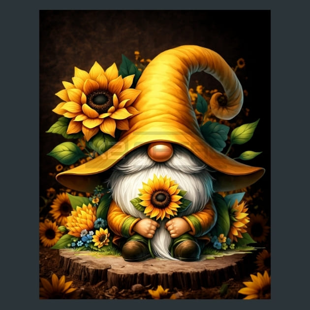 Sunflower Gnomes 03 Metal Wall Art and Desktop Mouse Pad by X2Metal