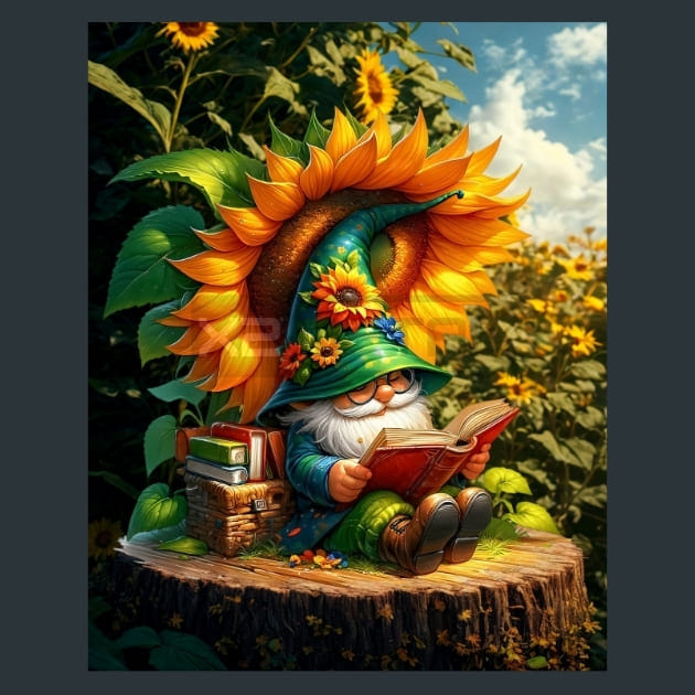 Sunflower Gnomes 04 Metal Wall Art and Desktop Mouse Pad by X2Metal