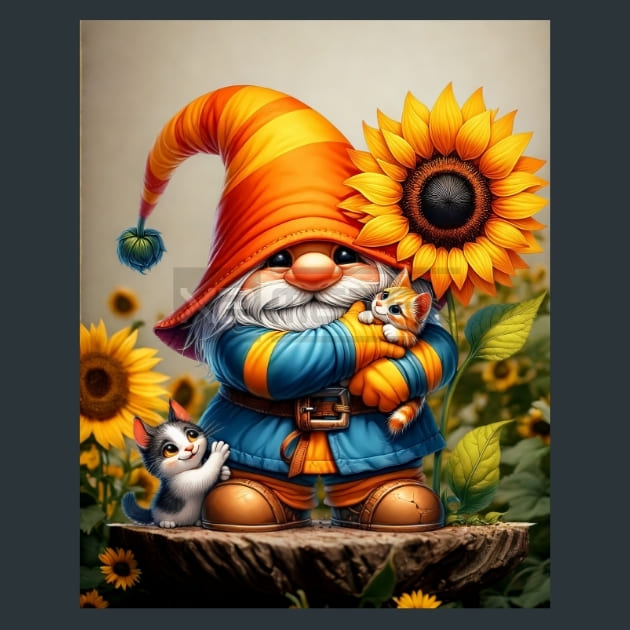 Sunflower Gnomes 05 Metal Wall Art and Desktop Mouse Pad by X2Metal