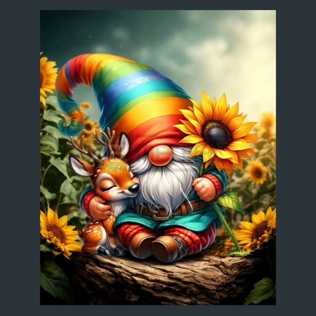 Sunflower Gnomes 06 Metal Wall Art and Desktop Mouse Pad by X2Metal