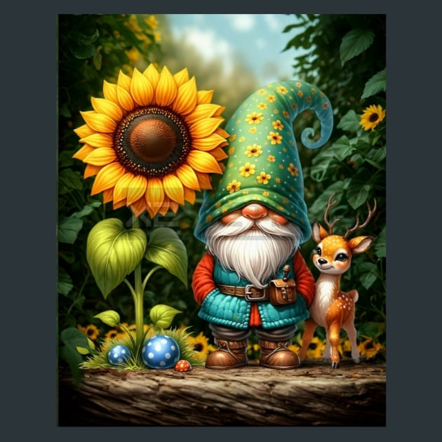 Sunflower Gnomes 08 Metal Wall Art and Desktop Mouse Pad by X2Metal