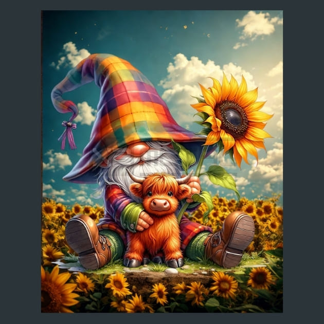 Sunflower Gnomes 09 Metal Wall Art and Desktop Mouse Pad by X2Metal