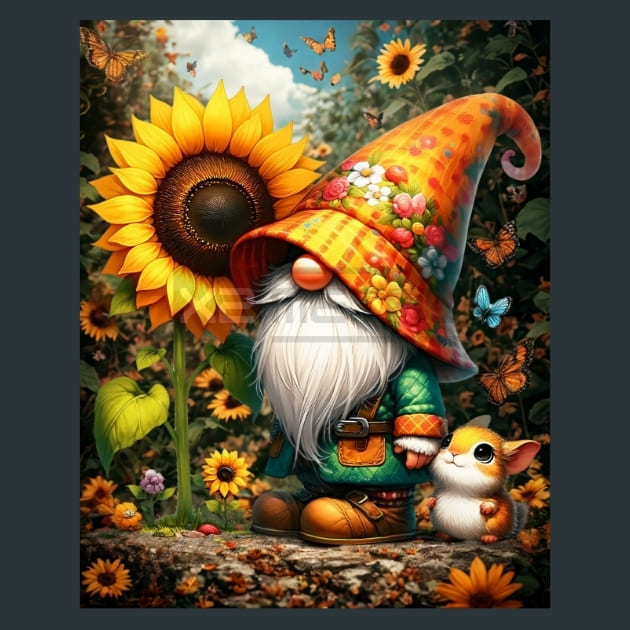 Sunflower Gnomes 11 Metal Wall Art and Desktop Mouse Pad by X2Metal