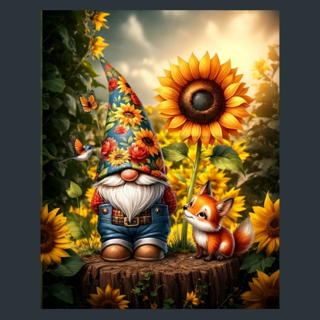 Sunflower Gnomes 12 Metal Wall Art and Desktop Mouse Pad by X2Metal