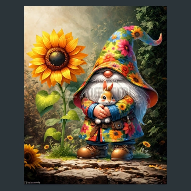 Sunflower Gnomes 13 Metal Wall Art and Desktop Mouse Pad by X2Metal