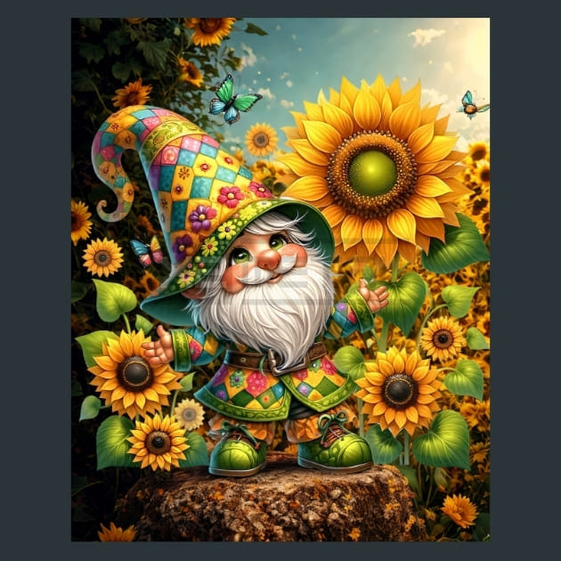 Sunflower Gnomes 14 Metal Wall Art and Desktop Mouse Pad by X2Metal
