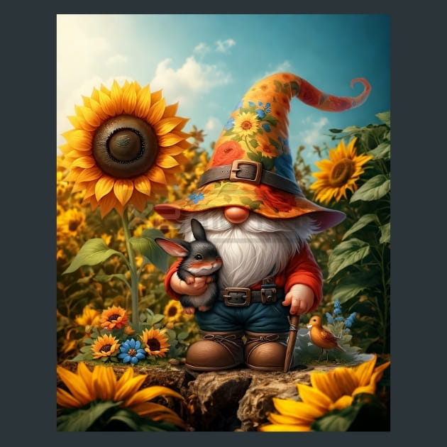 Sunflower Gnomes 15 Metal Wall Art and Desktop Mouse Pad by X2Metal