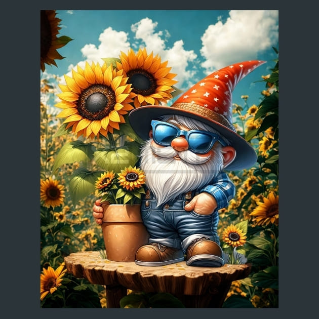Sunflower Gnomes 16 Metal Wall Art and Desktop Mouse Pad by X2Metal