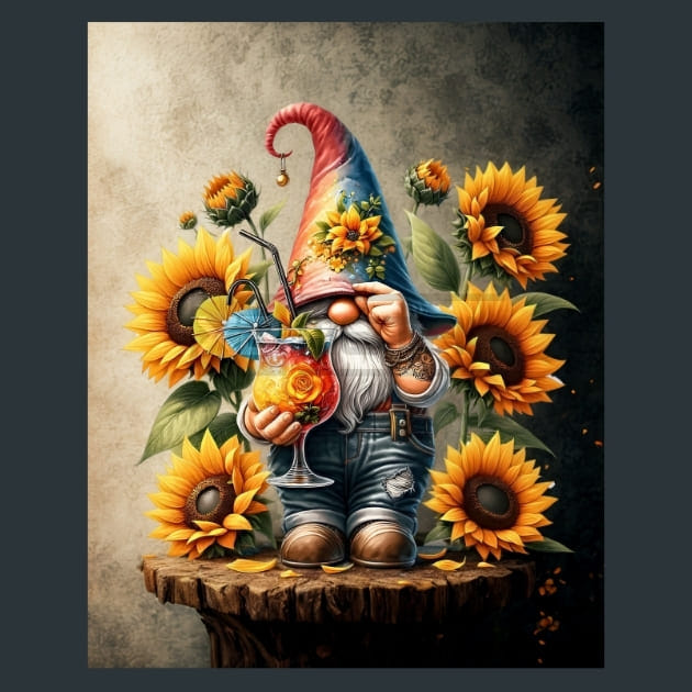 Sunflower Gnomes 18 Metal Wall Art and Desktop Mouse Pad by X2Metal