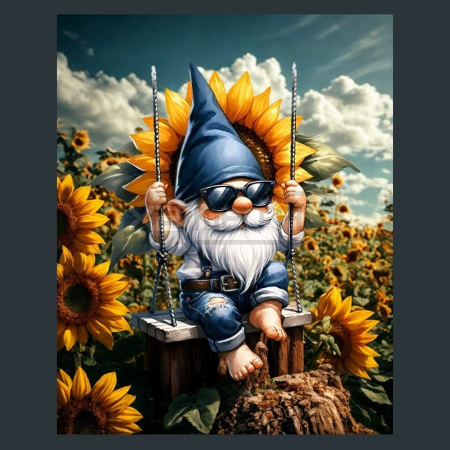 Sunflower Gnomes 25 Metal Wall Art and Desktop Mouse Pad by X2Metal