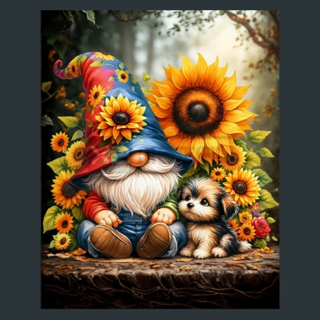 Sunflower Gnomes 26 Metal Wall Art and Desktop Mouse Pad by X2Metal