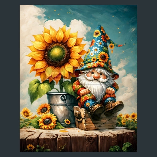 Sunflower Gnomes 31 Metal Wall Art and Desktop Mouse Pad by X2Metal