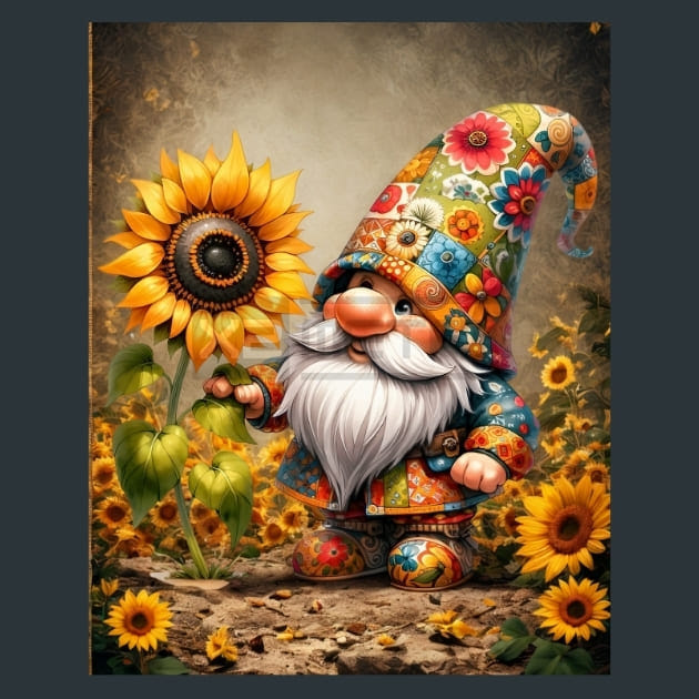 Sunflower Gnomes 32 Metal Wall Art and Desktop Mouse Pad by X2Metal
