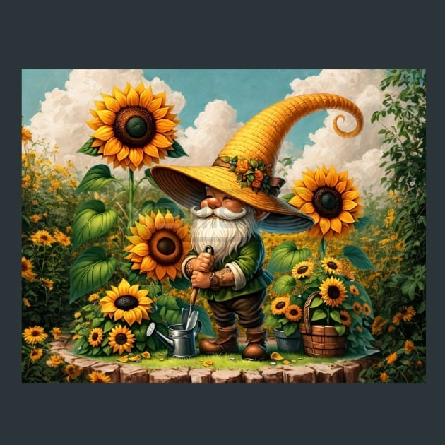 Sunflower Gnomes 35 Metal Wall Art and Desktop Mouse Pad by X2Metal