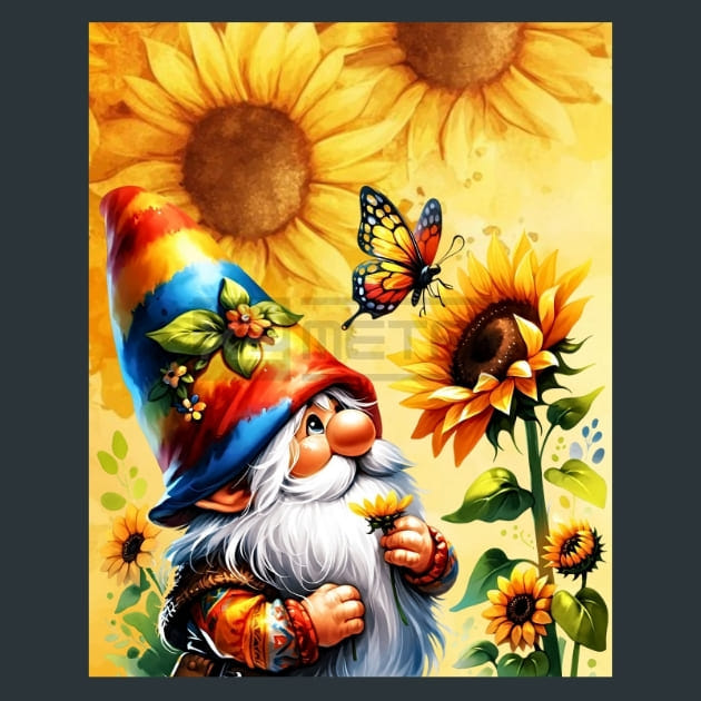Sunflower Gnomes 36 Metal Wall Art and Desktop Mouse Pad by X2Metal