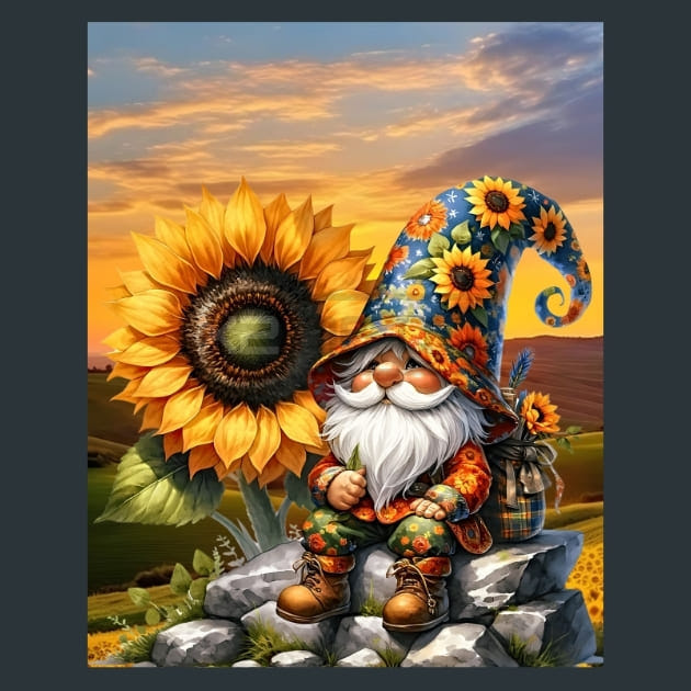 Sunflower Gnomes 37 Metal Wall Art and Desktop Mouse Pad by X2Metal