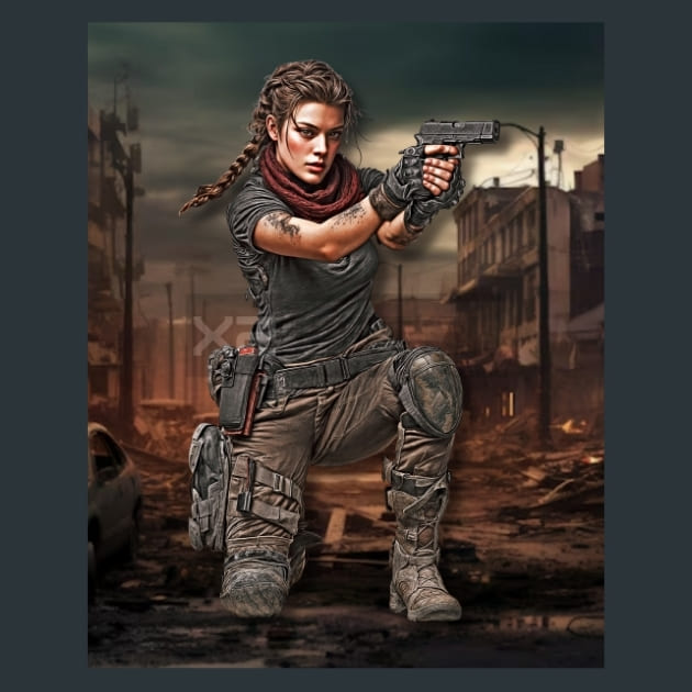 Survivor Kneeling-Zombie Wasteland Metal Wall Art and Desktop Mouse Pad by X2Metal