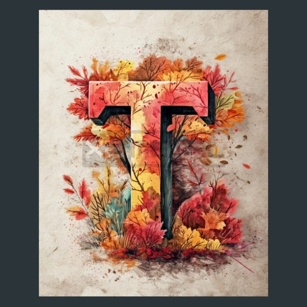T Autumn Alphabets Metal Wall Art and Desktop Mouse Pad by X2Metal