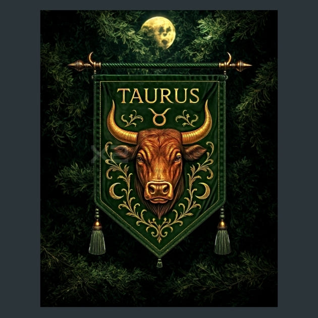 Taurus-Zodiac-Banners Metal Wall Art and Desktop Mouse Pad by X2Metal