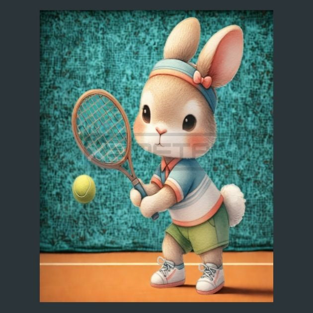 Tennis Bunny 03 Metal Wall Art and Desktop Mouse Pad by X2Metal