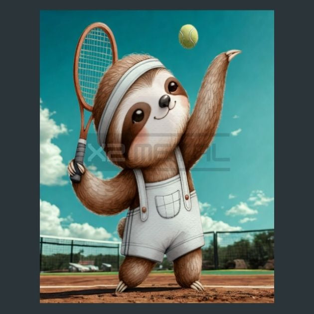 Tennis Sloth 08 Metal Wall Art and Desktop Mouse Pad by X2Metal