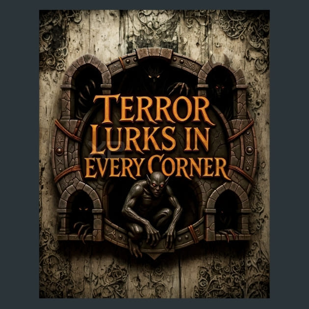 Terror Lurks in Every Corner Metal Wall Art and Desktop Mouse Pad by X2Metal