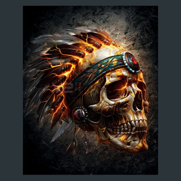 Thunder Spirit Skull -Native American Metal Wall Art and Desktop Mouse Pad by X2Metal