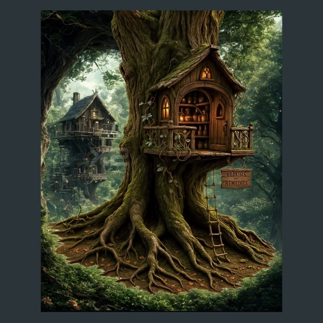 Treehouse-Apothecary-Magical-Forest-metal-prints-posters-mouse-pads