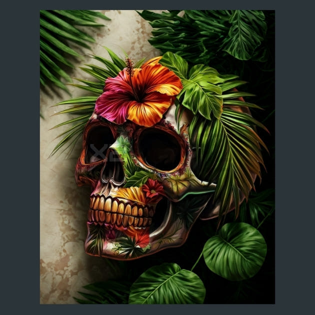 Tropical Sugar Skull Metal Wall Art and Desktop Mouse Pad by X2Metal